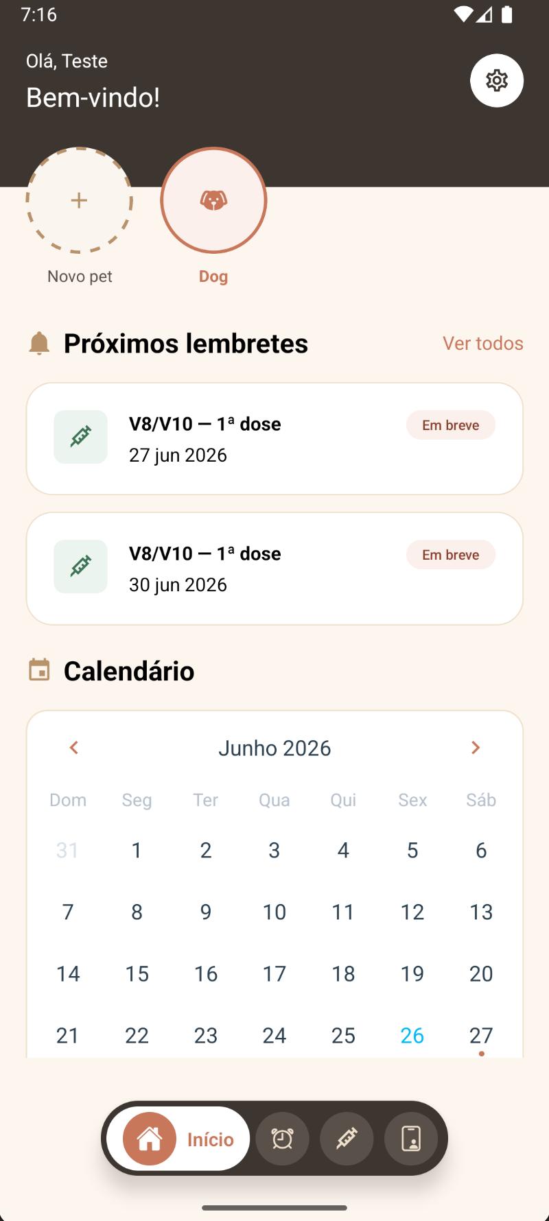 Tela do app MeuBichim